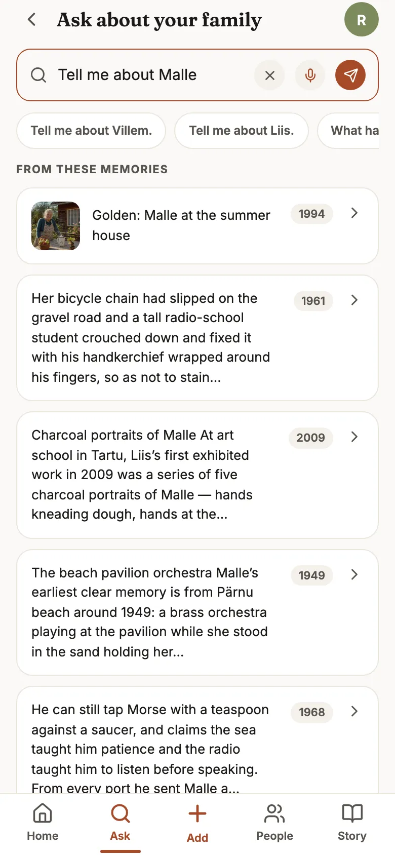 Citation rows under a Navigator answer, each with a year badge, one with a photo.
